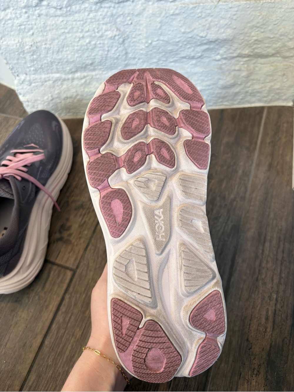 Hoka Women's Gray and Pink Running Shoes - Picture 6 of 9